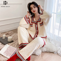 Soft pajamas womens autumn and winter coral velvet 2020 new thickened warm can wear fluffy home clothes suit