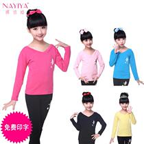 Factory childrens dance clothing coat cotton practice men and women Latin dance clothing v collar shirt T-shirt candy color