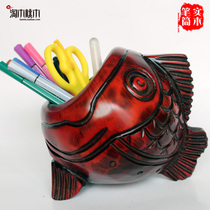 Oblique plug-in office pen holder Wooden ancient style solid wood household retro style wooden Chinese style boys desktop ornaments