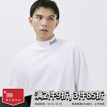 SAMESAME21AW cotton embroidery semi-high neck T-shirt solid color Tide brand long sleeve loose simple versatile base shirt