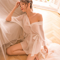 Chiffon sexy lingerie Passion suit See-through small chest shirt uniform Transparent temptation tease pajamas large size