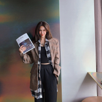 Xixi Women Europe Station 2021 spring new design sense lattice splicing fake two suit jacket 42293