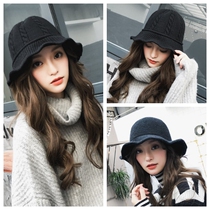  Japanese fisherman hat female Korean version of all-match knitted hat ruffle wool wool hat to keep warm autumn and winter