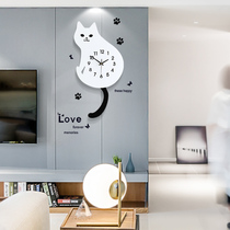 Cat watch wall clock Living room cartoon home fashion hanging watch Nordic modern simple creative mute cute clock