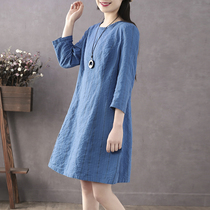 Han Suoyi 2019 Spring and Summer New Dress Women Cotton and Hemp Retro Art Loose Leisure Seven-point Sleeve Skirt