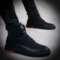 Autumn and winter high-top shoes mens black Korean version of the trend hip-hop mens shoes mens British plus velvet board shoes men