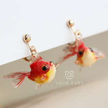 YOUR EARS original hand-made koi simulation fish acrylic personality niche mosquito coil ear clip elf earrings