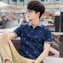 Summer cotton mens short-sleeved T-shirt V-neck half-sleeve Korean lapel polo shirt Tide brand mens T-shirt clothes