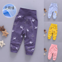 Spring and autumn baby high waist belly pants Summer baby cotton pants Mens and womens childrens pajamas single autumn pants high waist autumn pants