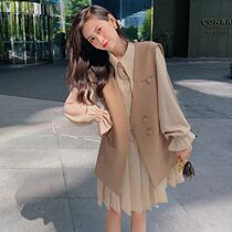 2022 Spring Autumn New Kan Shoulder Exterior Lap Suit Waistcoat Waistcoat Womens Early Autumn Nets Red Phara-style laminated wearing waistcoat jacket
