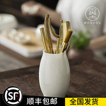 Moshou Dehua lard White series tea ceremony six gentlemen set Ebony pure copper optional tea set accessories