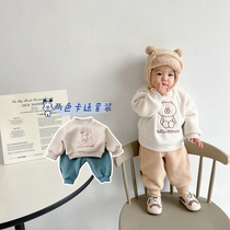 Baby suit autumn and winter foreign childrens clothes two sets of men and women children autumn and winter baby warm out winter clothes