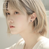 Mrs. t Shen S925 sterling silver ear Decoration Day Korean fashion couple earrings female simple black imitation agate earrings male