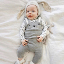 ins explosive rabbit sling baby knitted jumpsuit 0-6-12 months baby cotton thick out