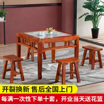 Chinese style restaurant hotel solid wood dining table and chairs combined antique solid wood table and chairs solid wood imitation ancient carved with eight fairy tables