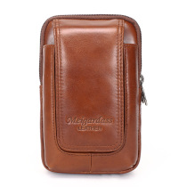 Cowhide double-layer fanny pack 5 5 inch 5 7 inch 6 inch leather mobile phone fanny pack wear belt fanny pack male