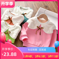 Childrens clothing new winter clothing girls vests cute female baby lace fake wool neck sweater childrens one-piece velvet jacket