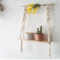 Cilected Hand-Woven Macrame Tapestries Rack Wooden Shelves