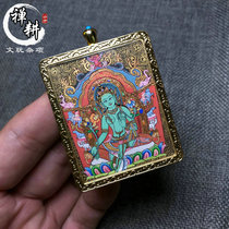 Tibetan Tibet Nepal hand-painted portable small thangka micro Tang Regong Green mother life Buddha brand pendant