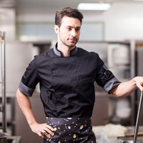 Chef clothes short sleeves summer clothes seven-point sleeves baking restaurant Chinese and Western restaurant chef work clothes mens back kitchen middle sleeves