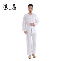 Strong Whirlpool Men Yoga Suit Zen of Sitting Suit Zen tea Pure Cotton Hemp Breathable Hygroscopic Residence with long sleeves white