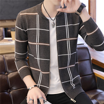 Mens jacket casual spring and autumn 2020 new Korean slim trend handsome plaid knitted cardigan mens zipper