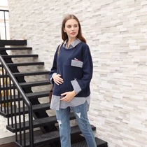 Beautiful Pregnancy Season Spring Fall New Gestational Woman in Korean version Before opening zipper to wear breast-feeding clothes splicing necropolis