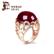 Millet Jewelry 28 Carat Natural Dove Blood Red Beers Ring 18K Gold (Rose) Inlaid Drilling Color Treasure
