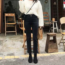 Black High Waist Straight Drum Jeans Woman 90% Loose Display Slim 2020 Autumn Winter New Korean Version 80% Smoke Pipe Long Pants