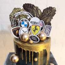 Baking party dessert table world famous car car logo cake decoration plug-in luxury car logo cake planting flag
