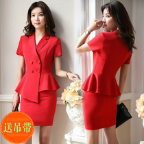Red Suit Suit Female Professional Manager Fashion Beauty Dress Dress Dress Foreign Style Work Clothes Hotel White Collar Work Clothes