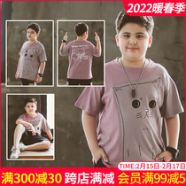 Male fat children summer loose T-shirt large size leisure sports plus fat increase short sleeve big children fat children children short sleeve