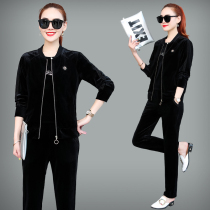 BBQ gold velvet casual sports suit womens three-piece 2020 spring and autumn new loose large size long-sleeved sweater