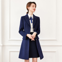 Professional wear hair coat of a long flight attendant in autumn and winter uniform front desk wool coat clothes