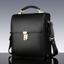 Boutique mens handbag Business cowhide mens bag Mens business messenger bag Vertical leather bag Mens password briefcase
