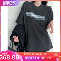 Dark gray short sleeve T-shirt female 2021 New American street style retro loose cotton half sleeve top summer ins tide