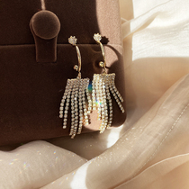 Lazy French S925 silver pin zircon tassel long earrings light luxury High sense port style retro temperament earrings