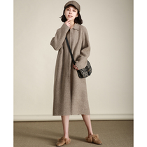 NZ simple casual gray climbing Plaid small square collar single-breasted long double-sided cashmere coat women 2021 autumn and winter