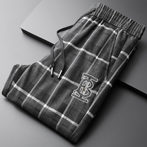 Light extravagant high-end trendy plaid casual pants mens autumn and winter workout Korean version trendy pants small feet men bunches pants