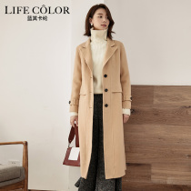 Hepburn wind woolen coat womens autumn and winter retro slim knee thickening calm elegant double-sided wool coat