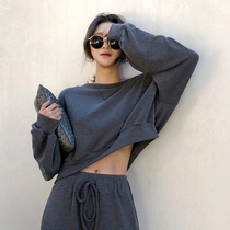 Day after issue South Korea looters lazy wind manpower One sexy dew waist short sweatshirt woman BT655