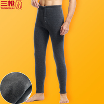 Three-gun warm pants plus velvet thickened male Shu cotton padded composite velvet autumn pants cotton wool pants winter youth 60743B