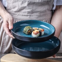 Ceramic household dish deep plate Blue bright Western plate ceramic tableware peacock blue light plate salad plate fish head Bowl