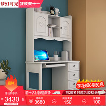 White all solid wood desk childrens desk small apartment integrated desk bookcase bookshelf combination computer desktop table