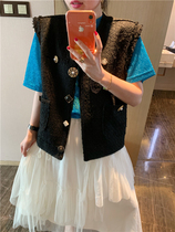 BORAKOO Korea East Gate Summer Black Fragrant feel Exquisite Button Vest Jacket