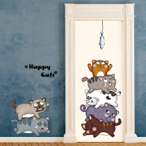 Cartoon cat door stickers ins dormitory bedroom wall stickers Room decoration poster paper wall stickers Self-adhesive wallpaper