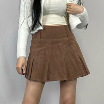 H home ins blogger same high waist ultra short pleated skirt women autumn and winter New Age reduction corduroy a short skirt