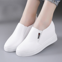 Spring and autumn new leather shoes increased loafers womens wedge shoes a pedal lazy shoes casual thick-soled white shoes