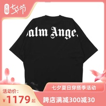 Spot palm angels black white behind letter logo printing and dyeing easy version male and female short sleeve tee