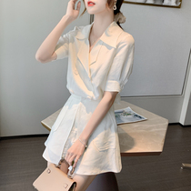 Summer white suit harbor style womens retro chic2021 new summer shorts two-piece small man summer dress